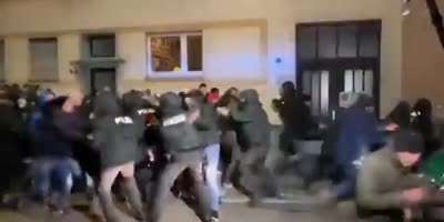 Mass Fight Of Protesters With Police In Mannheim, Germany