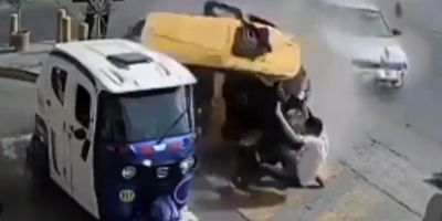Rickshaw Driver Sent Across The Pavement