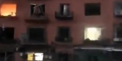 Man falls from third story window after his apartment exploded.