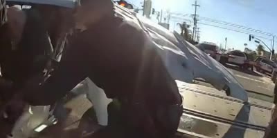 LAPD Officer Pulls Pilot Out Of Plane Before Being Struck By A Train.