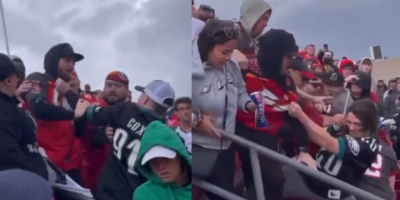 Fan Gets Tossed Down Stadium Steps During Brawl Between Eagles & Bucs Fans