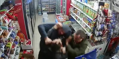 Drunk Big Men Fight In Ukrainian Store