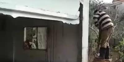 Dumbass smashes his face off a wall.