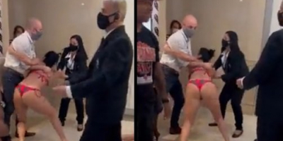 Thong slut gets man knocked out
