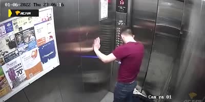 Druggie Catches Panic Attack, Destroys The Elevator In Russia