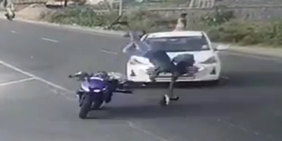 Flying Motorcyle Destroys Surveillance Camera In India