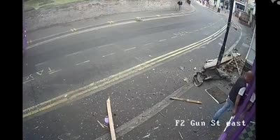 Truck takes out unaware man.