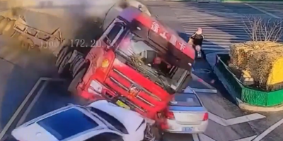 Tanker Truck Flips Crushing Car Occupants In China