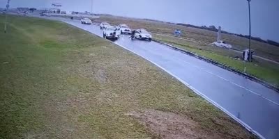 police car hit in pole