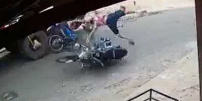 Two biker collide head on in Brazil
