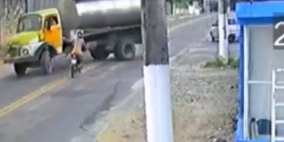 Woman On Motorcycle Plows Into The Truck In Brazil