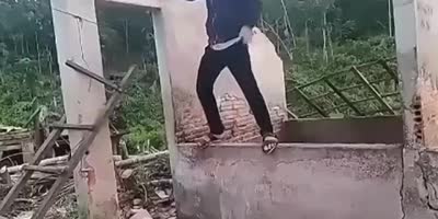 Good thing he had his work sandals on!