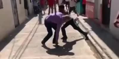 Street Fight Using Knife And Stick.