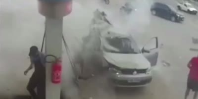 Car gas cylinder explodes at a gas station in Fortaleza, Brazil.