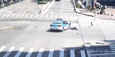 Taxi Hit Motorcyclists At Zebra Crossing In Zhejiang, China.
