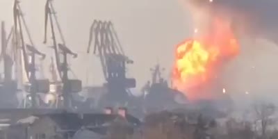 Ammunition and fuel tanks exploded on  Alligator-class landing ship in occupied Berdyansk.