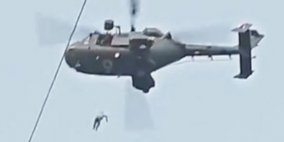 Another Angle Of Man Falling From Helicopter In India
