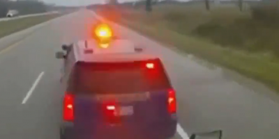 Semi Truck Crashing Into Michigan State Police Patrol Vehicle