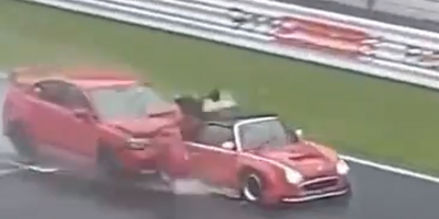 Red Beast Hurts Tiny Car During Race