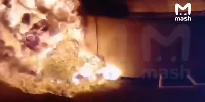 The moment of the explosion at the fuel facility in Bryansk