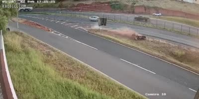 Brazil - Motorcyclist loses control and crashes into signboard