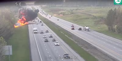 Fiery Explosion After Dump Truck Crashes Into Ohio DOT Vehicle.