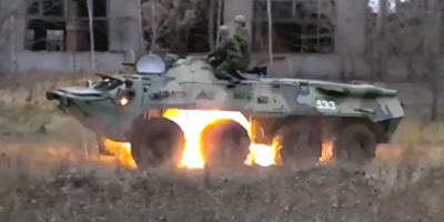 Russian BTR-80 Detonates a Land Mine