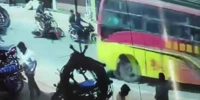 Woman Falls Off The Motorcycle, Run Over By The Bus In India