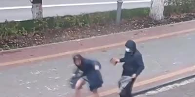 Woman gets bricked.