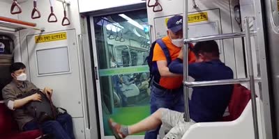 Korean Seniors Fight Inside Train.