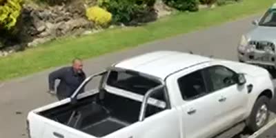 Irish dude destroys neighbour's new truck with sledgehammer