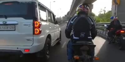 After a fight he makes motorcyclists fly .