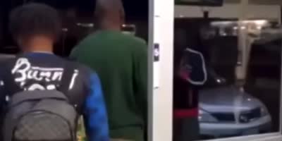 Dude Getting Punched Through The Glass Door.