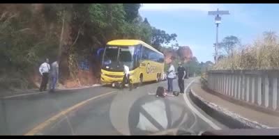 Biker Knocked Out By The Bus In Brazil