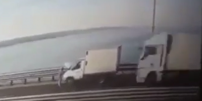 Man Fixing His Box Truck Surprised By Semi In Russia