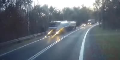 Truck driver saves life of drunk driver by swerving onto hard shoulder in Poland.
