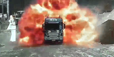 The Moment a Trucker Narrowly Avoids Being Cooked Alive