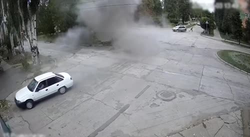 The explosion narrowly missed the car