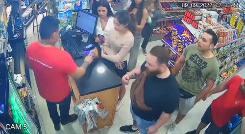 Drunk Dudes Try To Leave A Supermarket Without Paying In Madrid.