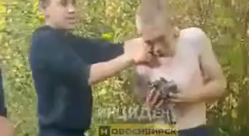 Russian students beat a mentally retarded man