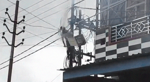 Electrical Worker Meets Live Wires