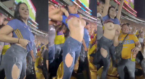 Busty Fan Flashes Boobs at Soccer Game in Mexico