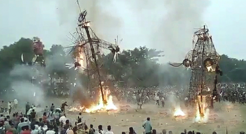 OOPS? Burning Idol Falls on Indian Crowd