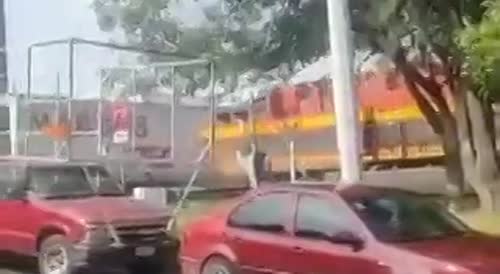 Train Wrecks A Semi Truck In Mexico