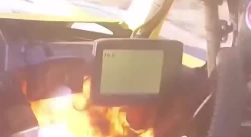 Fire in the car during the rally race