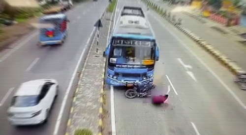 Indian Motorcyclist Smashed by Speeding Bus