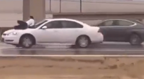 Road Rage Ride On The Hood In Texas