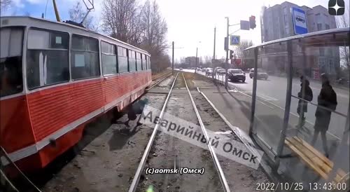 A woman almost fell under a tram in Omsk