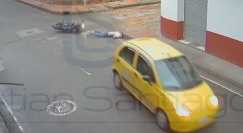 Biker Crashes In Taxi In Brazil