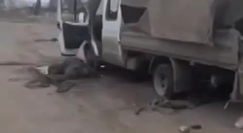 Footage of an ambushed truck and swollen dead body